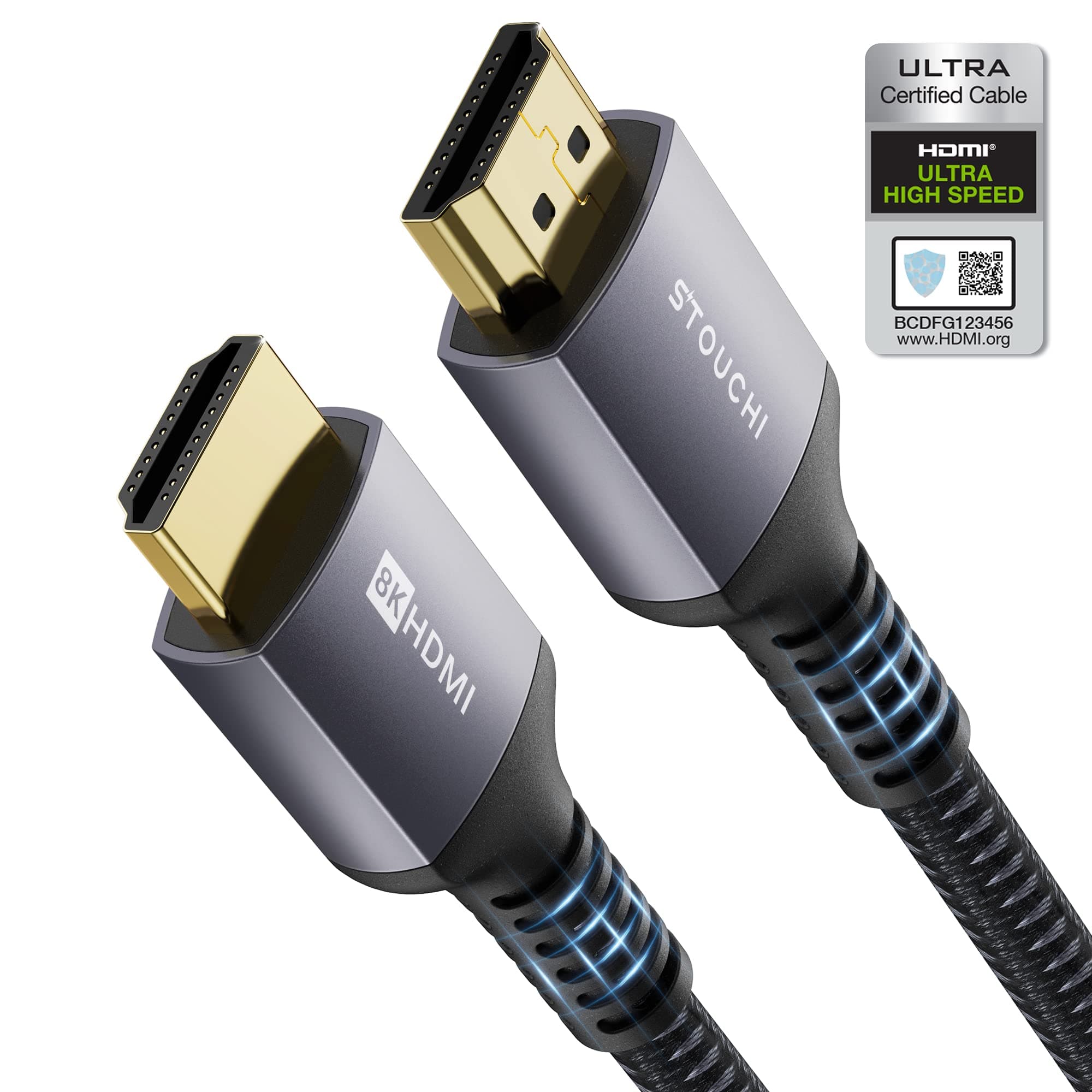 Stouchi 8K HDMI Cable 3M Certified 48Gbps Ultra High Speed HDMI® Cable Nylon Braided 8K@60Hz 4K@120Hz 2K@144Hz HDCP 2.2&2.3 eARC Dolby Vision for PS5/Xbox Series X/Apple TV 4K/Roku TV/Blu-ray 10FT