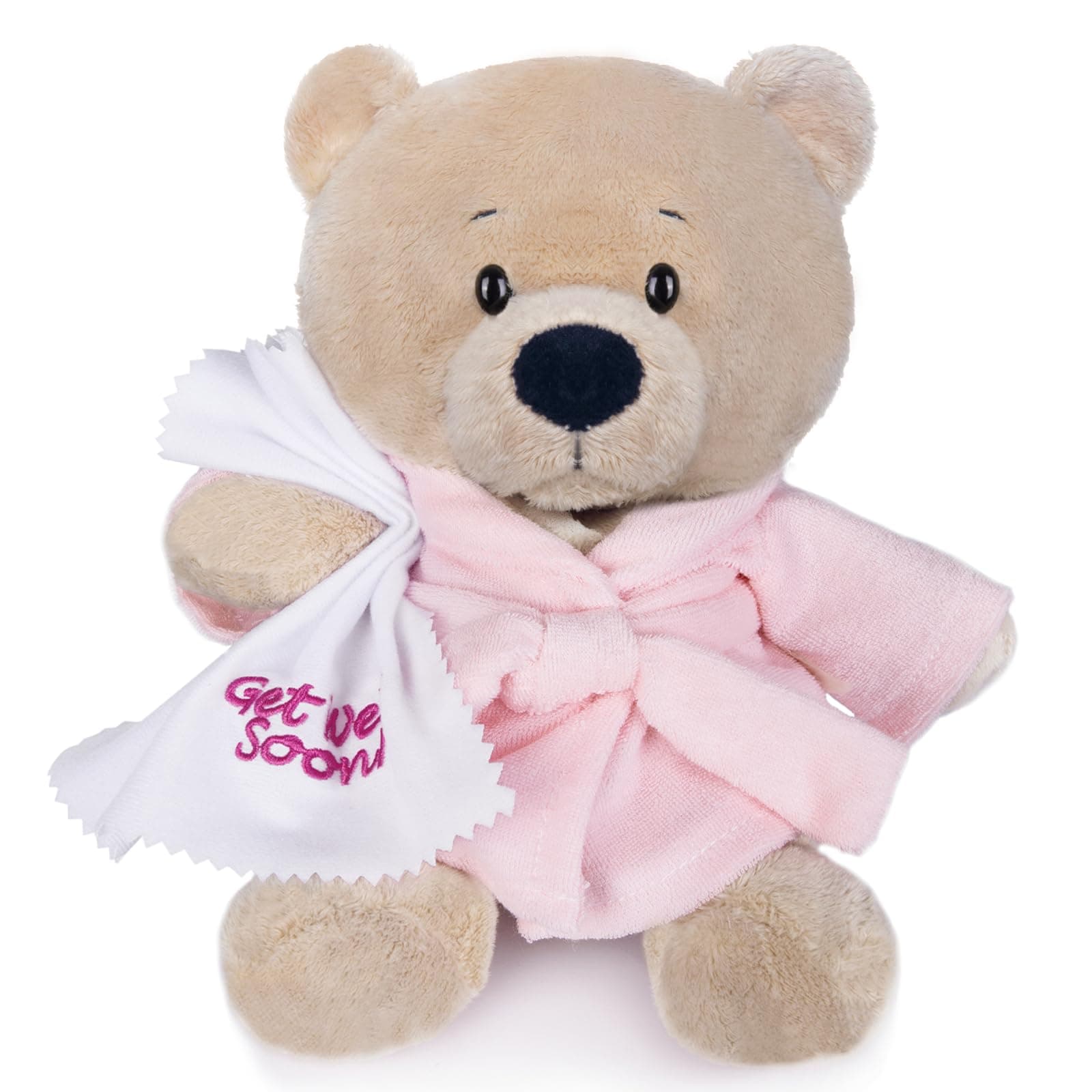 9" Teddy Bears Cloth Bear Stuffed Animal Plush Toys Soft Bear Dressed in Bathrobe with Soothing Towel “Get Well Soon” Sleeping Soft Toy Bedtime Gifts for Baby Kids Girls Boys，Pink