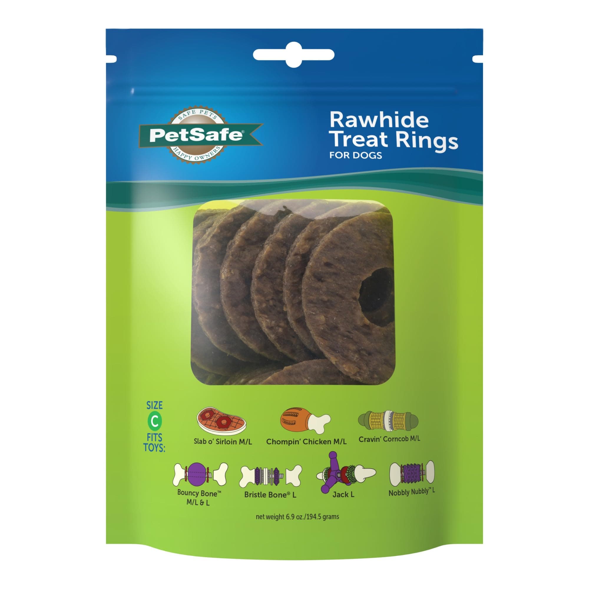 PetSafe Busy Buddy Natural Rawhide Rings - Long-Lasting Dog Chew Refills - Engaging Dog Treat for Training & Playtime - Original Rawhide Flavor - Size C - 16 Rings