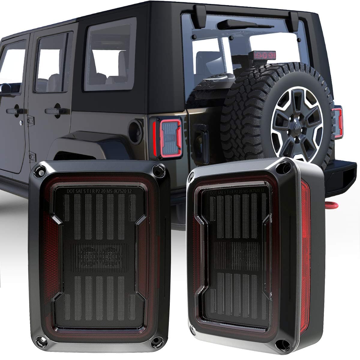 LED Tail Lights Compatible with 2007-2017 Jeep Wrangler JK, Brake Reverse Light Rear Back Up Lights Daytime Running Lamps, Built-in EMC- Smoked Lens
