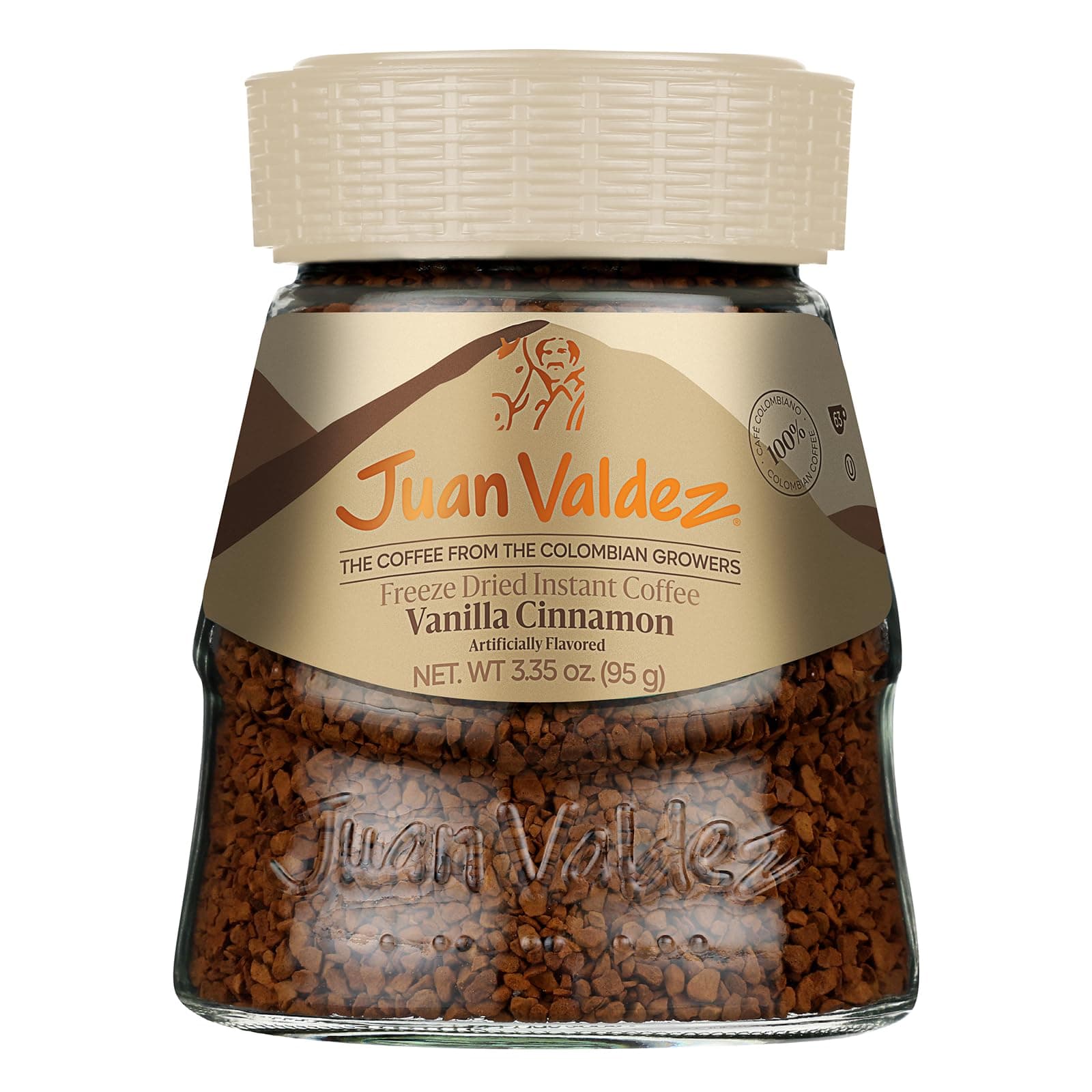 Freeze-Dried Instant Coffee - Vanilla Cinnamon Flavor | 100% Colombian Arabica Beans | Sweet & Aromatic 100% Colombian Coffee | 3.35 oz / 95 g Jar | Easy to Prepare
