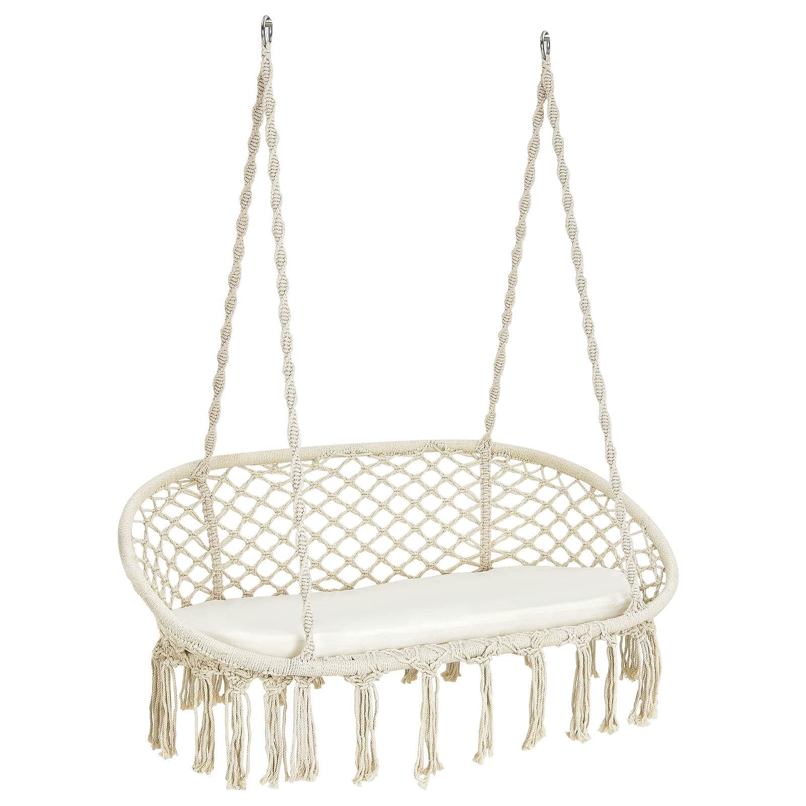 SFAREST 2-Seater Swing Chair, Outdoor Hanging Chairs with Removable Cushion, Soft Cotton Rope Hammock Seats for Backyard Poolside Balcony