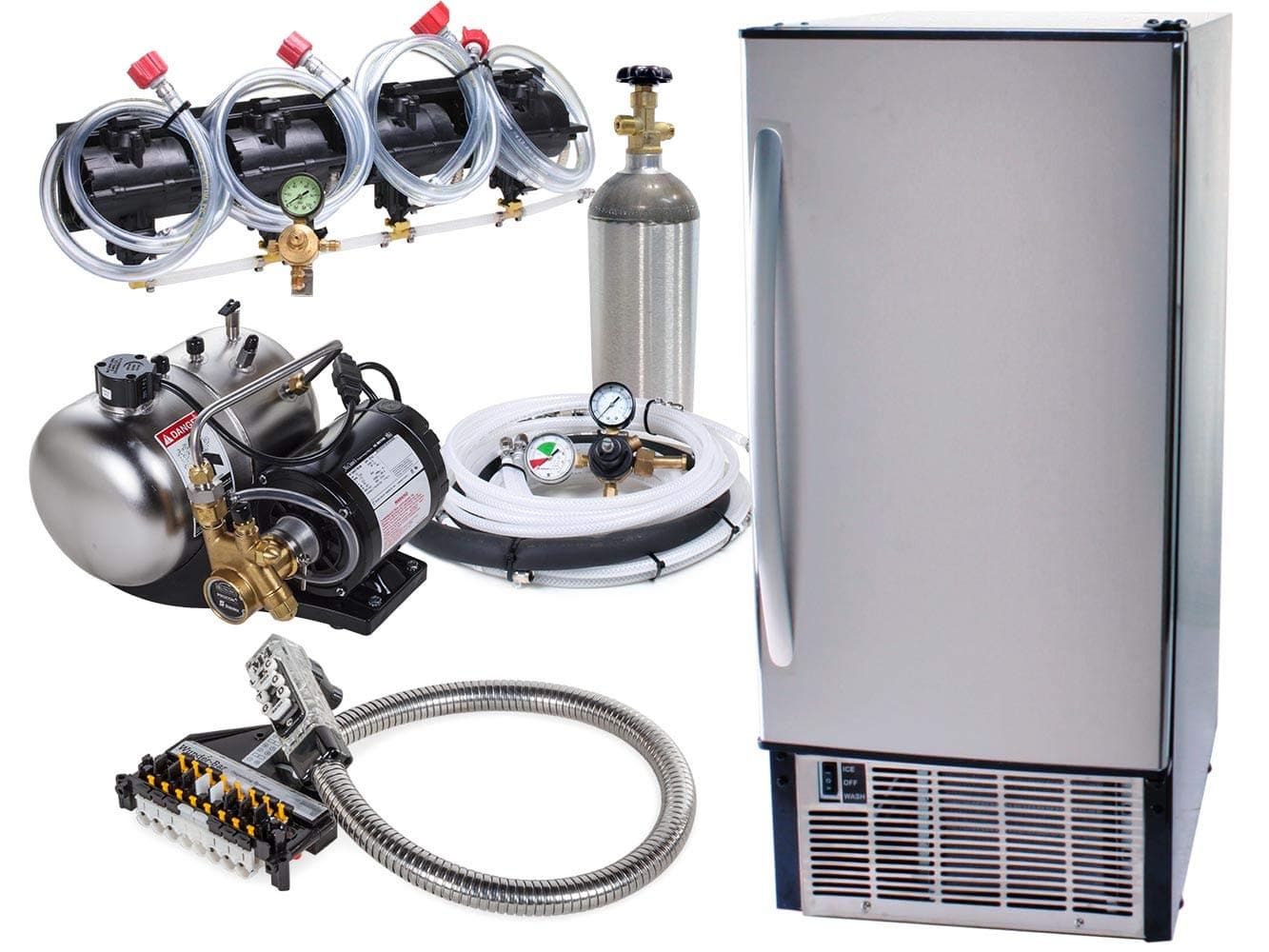 4-Flavor Soda Fountain Bar Gun System with Under Counter Ice Maker