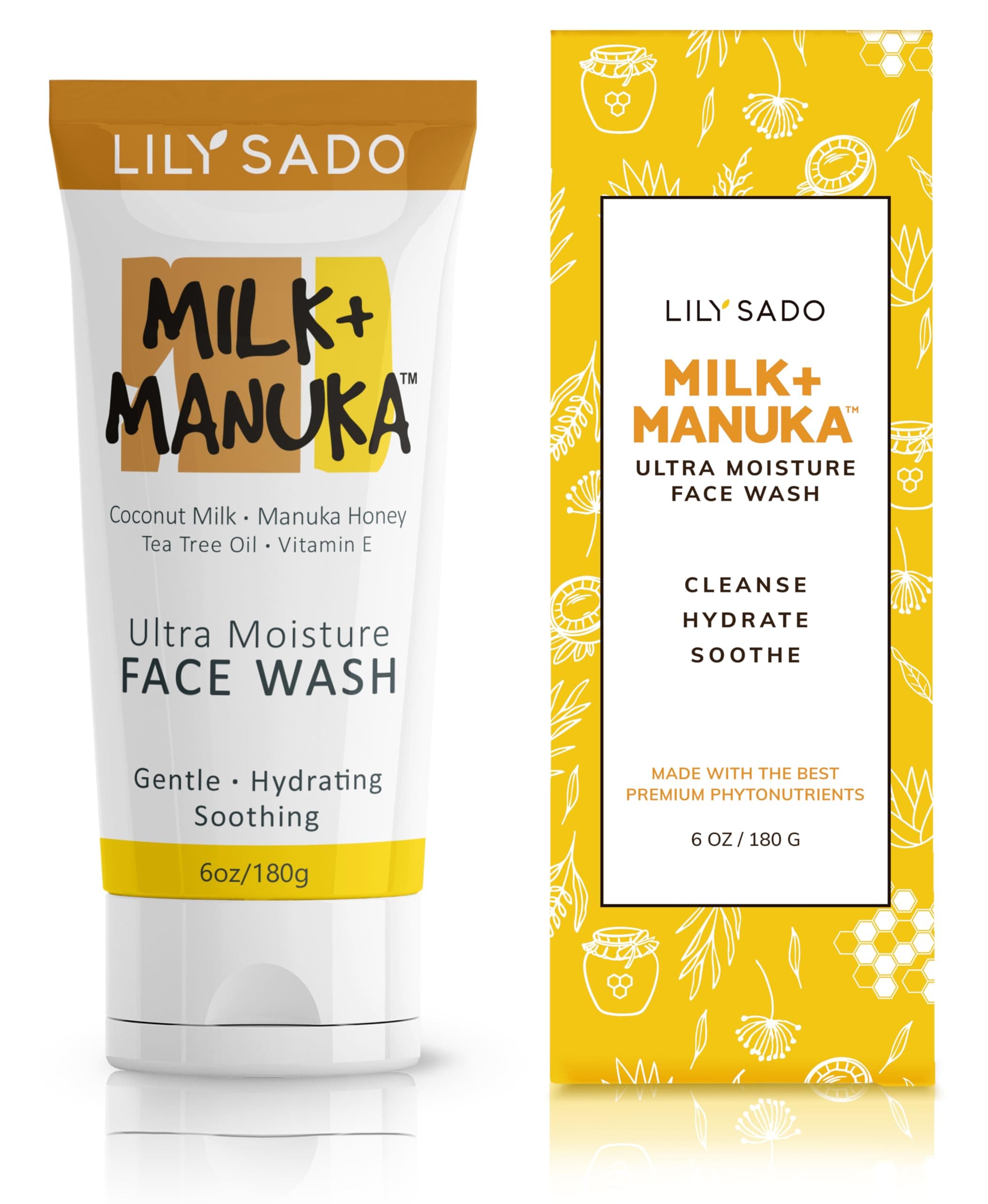 LILY SADO Coconut Milk & Manuka Honey Face Cleanser - Natural and Organic Gentle Cream Facial Wash - Pure Moisturizing Foam Cleanser Hydrates, Moisturizes & Purifies - pH balanced FOR ALL SKIN TYPES
