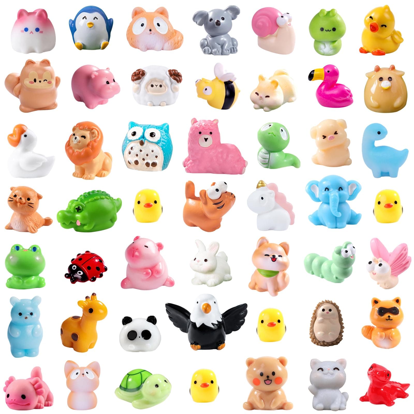 DIYDEC 50pcs Mini Resin Animal 50 Styles Tiny Resin Animals Miniature to Hide Little Small Animal Figures Bulk for Holiday Party Favors Bag Fillers Garden Dollhouse Crafts Decor