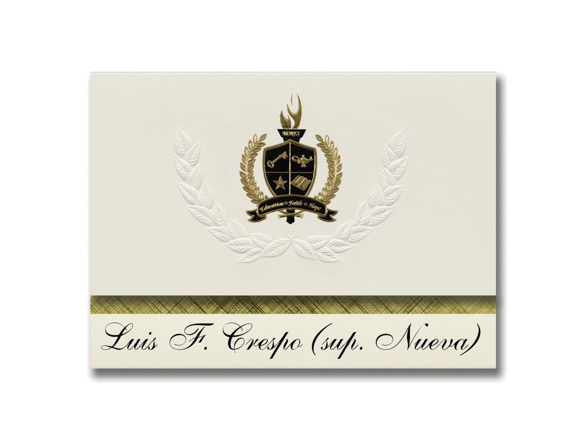 Signature Announcements Luis F. Crespo (sup. Nueva) (Camuy, PR) Graduation Announcements, Presidential style, Elite package of 25 with Gold & Black Metallic Foil seal