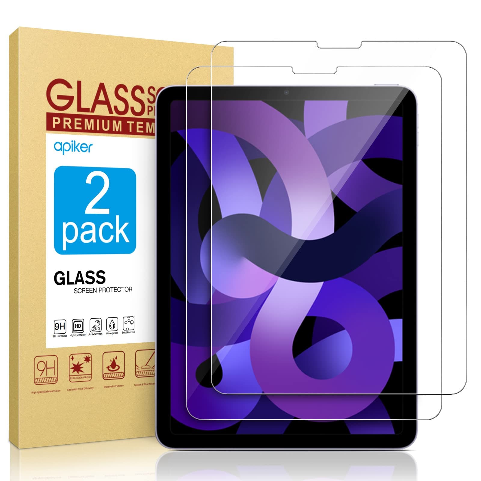 apiker [2-Pack Tempered Glass Screen Protector Compatible for iPad Air4 2020/iPad Pro 11 2020/2018 Released, Alignment Frame, Face ID Compatible, Apple Pencil Compatible, High Definition