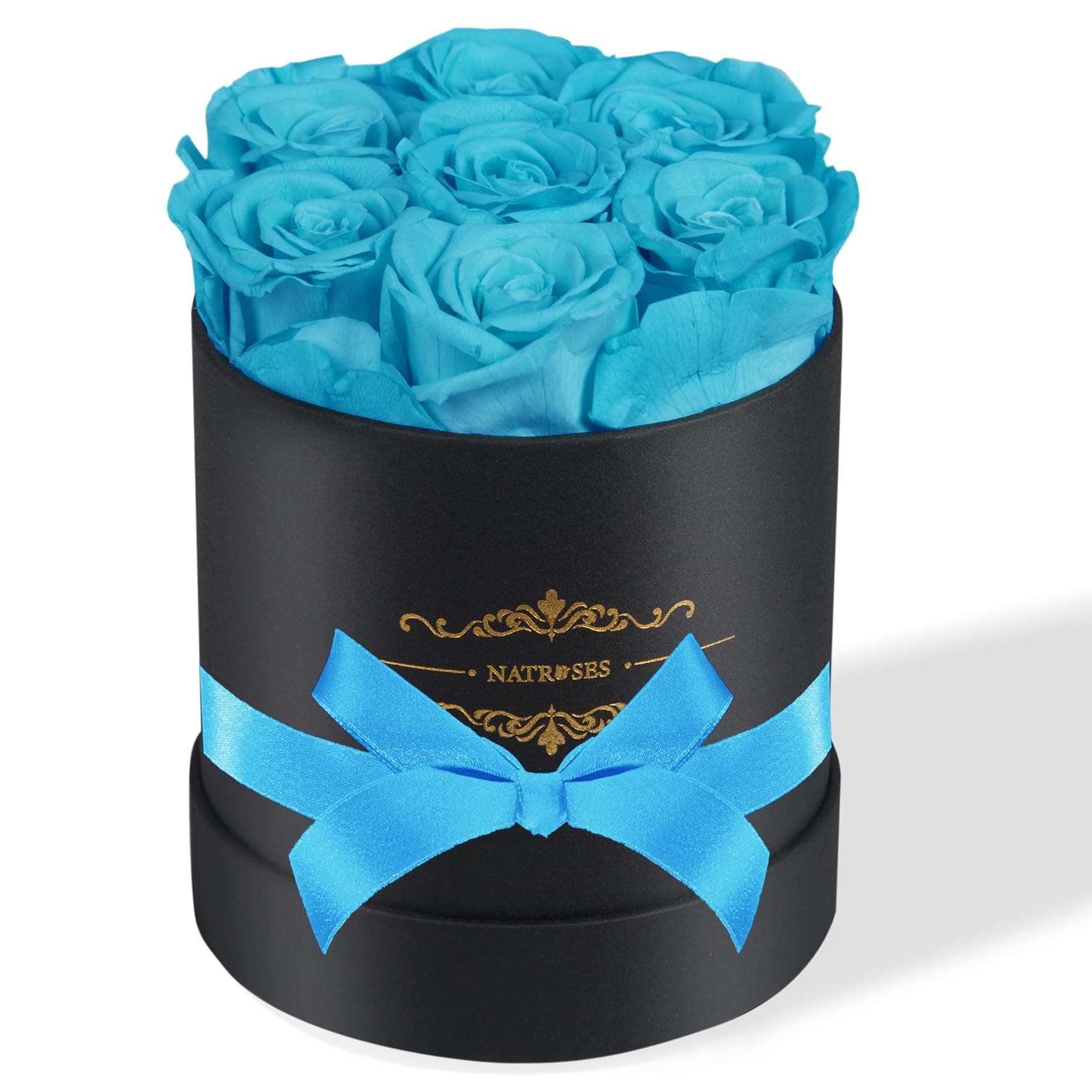 NATROSES 7 Piece Preserved Roses in a Box, Preserved Flowers for Birthday, Flower Gifts for Mothers Day (Blue)