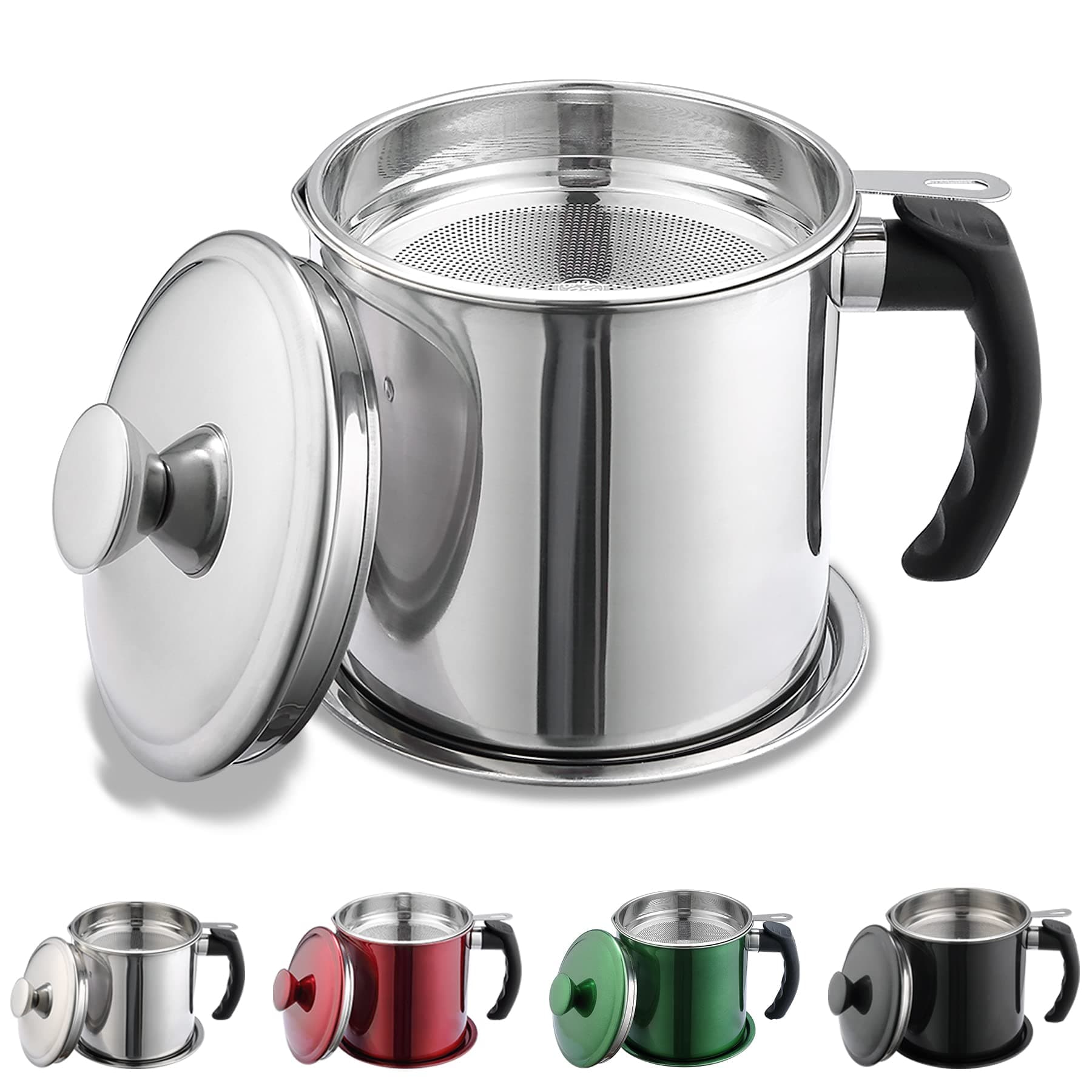 Bacon Grease Container With Strainer, 48 oz Stainless Steel Oil Container, Pot Fat Storage With Lid, Easy Grip Handle Suitable For Storing Frying Oil And Cooking Grease 1. Silver