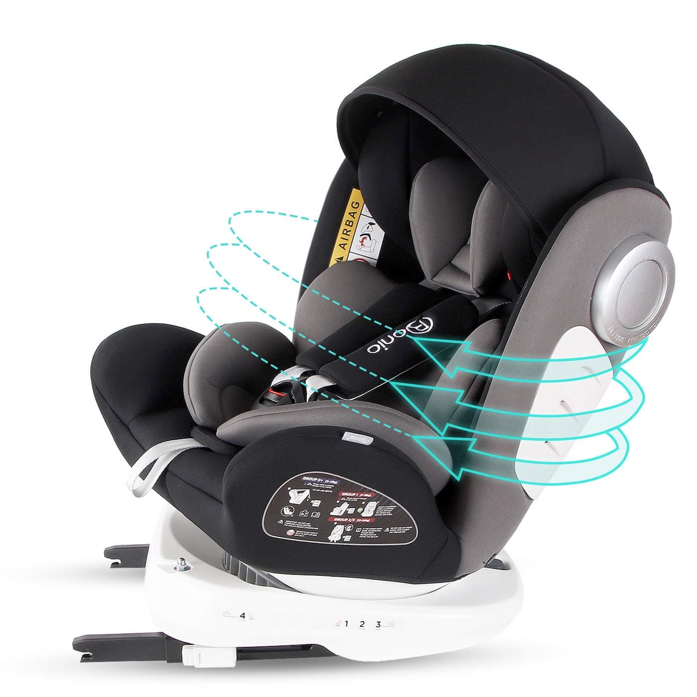 Bonio Baby Car Seat 360 Swivel ISOFIX Group 0+/1/2/3 (0-36 kg) with UPF50+ Sunshade Canopy