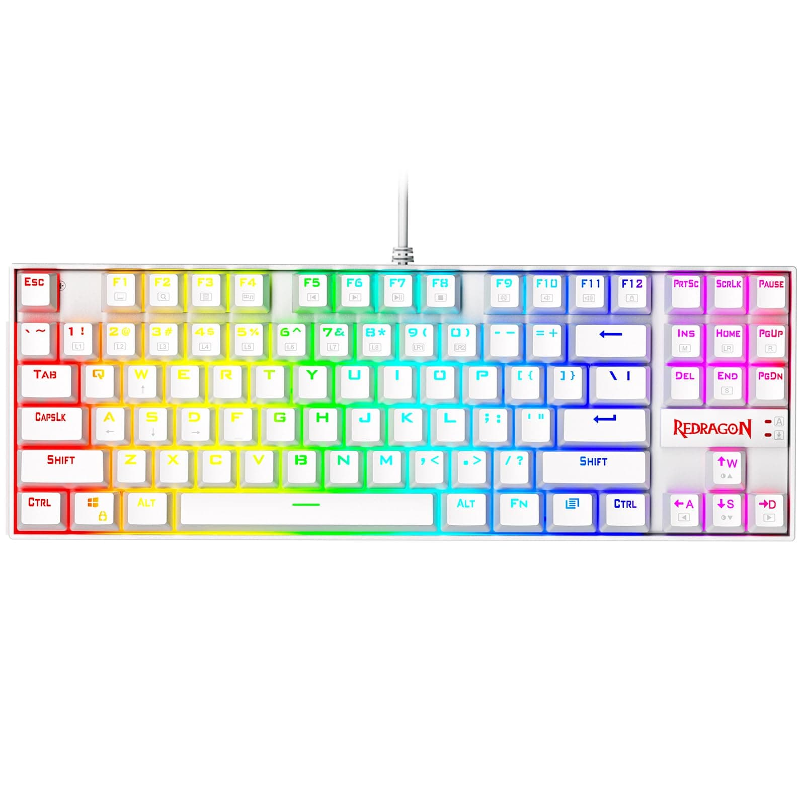 K552 Mechanical Gaming Keyboard Compact 87 Key Kumara Wired Cherry MX Blue Switches Equivalent for Windows PC Gamers (RGB Backlit White)