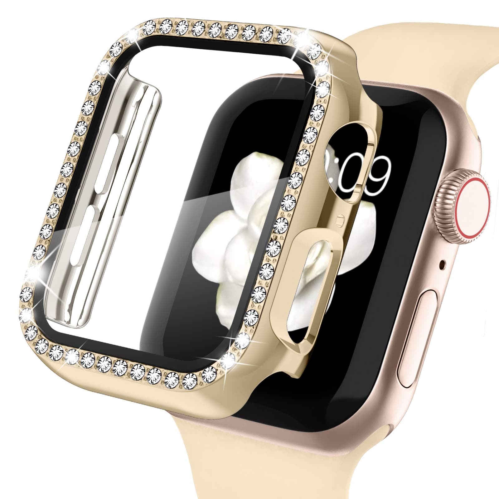Recoppa Bling Crystal Diamond Rhinestone Ultra-Thin Bumper Full Cover Protective Case for Apple Watch Series 6/5/4/SE 40mm 44mm, Series 3/2/1 38mm 42mm