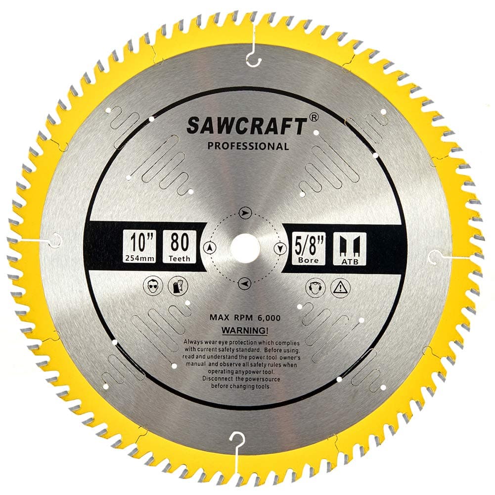 Sawcraft 10 Inch Circular Saw Blade 80 Tooth ATB Crosscutting Saw blades with 5/8'' Arbor and PermaShield Coating