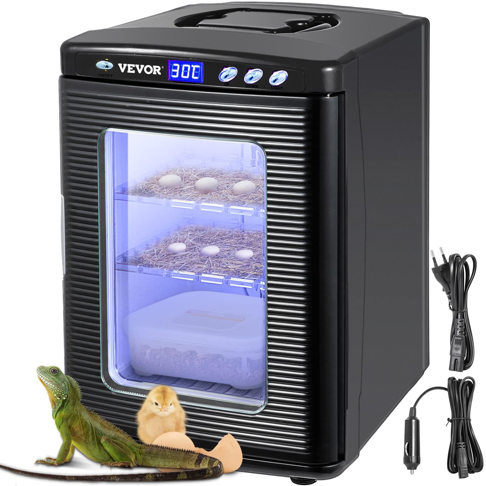Black Reptile Incubator 25L Scientific Lab Incubator Digital Incubator Cooling and Heating 5-42°C Reptile Egg Incubator 12V/110V Work for Small Reptiles