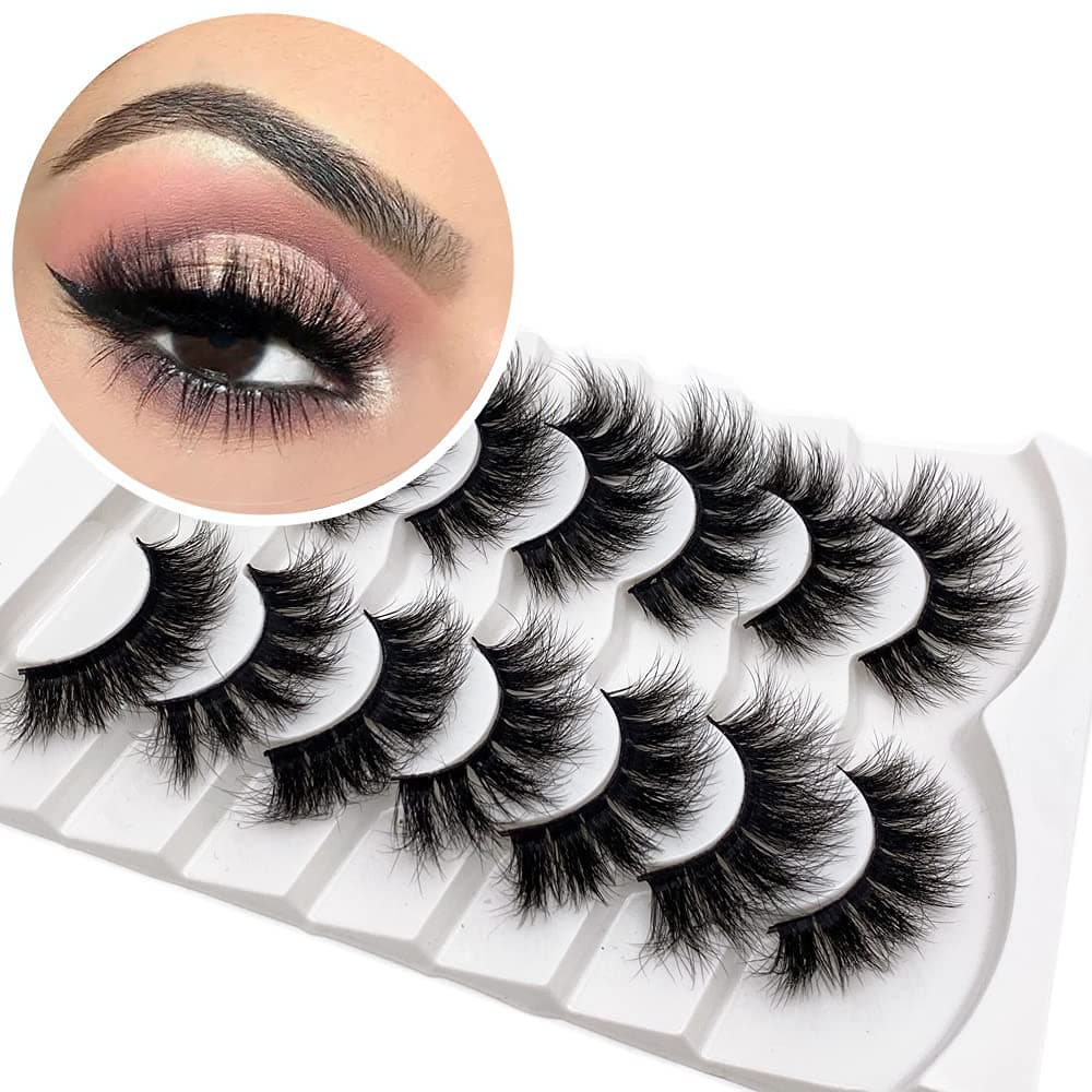 Veleasha False Eyelashes Wispy Faux Mink Lashes Fluffy Handmade Fake Eyelashes Natural Look 7 Pairs Pack Luxury Cat Eye Lashes (801)