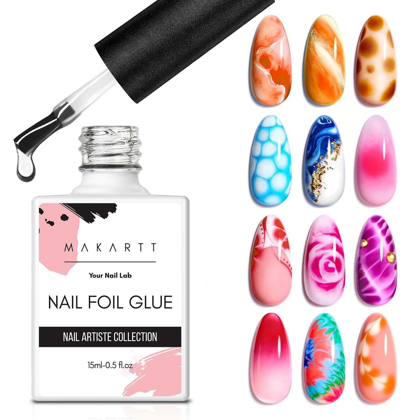 Makartt Nail Foil Glue Gel for Nail, Foil Gel Transfer for Nails Art Stickers Strong Adhesion Foil Transfer Gel Soak Off Salon DIY UV LED Lamp Required 15ML(0.5 fl.oz)