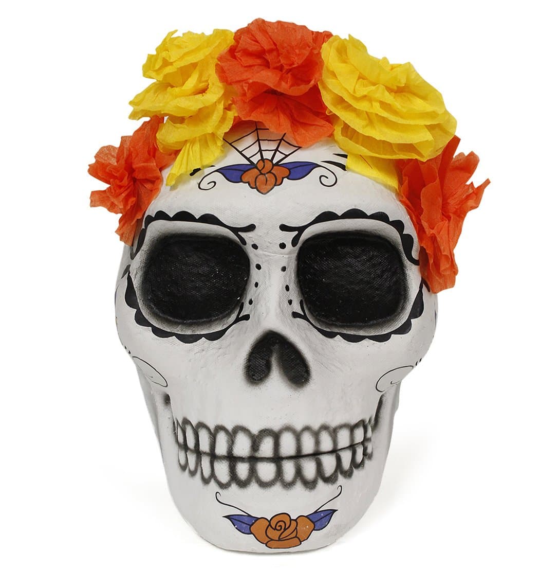 Partytopia Hand Made Paper Basket Catrina Halloween, Red/White, Small