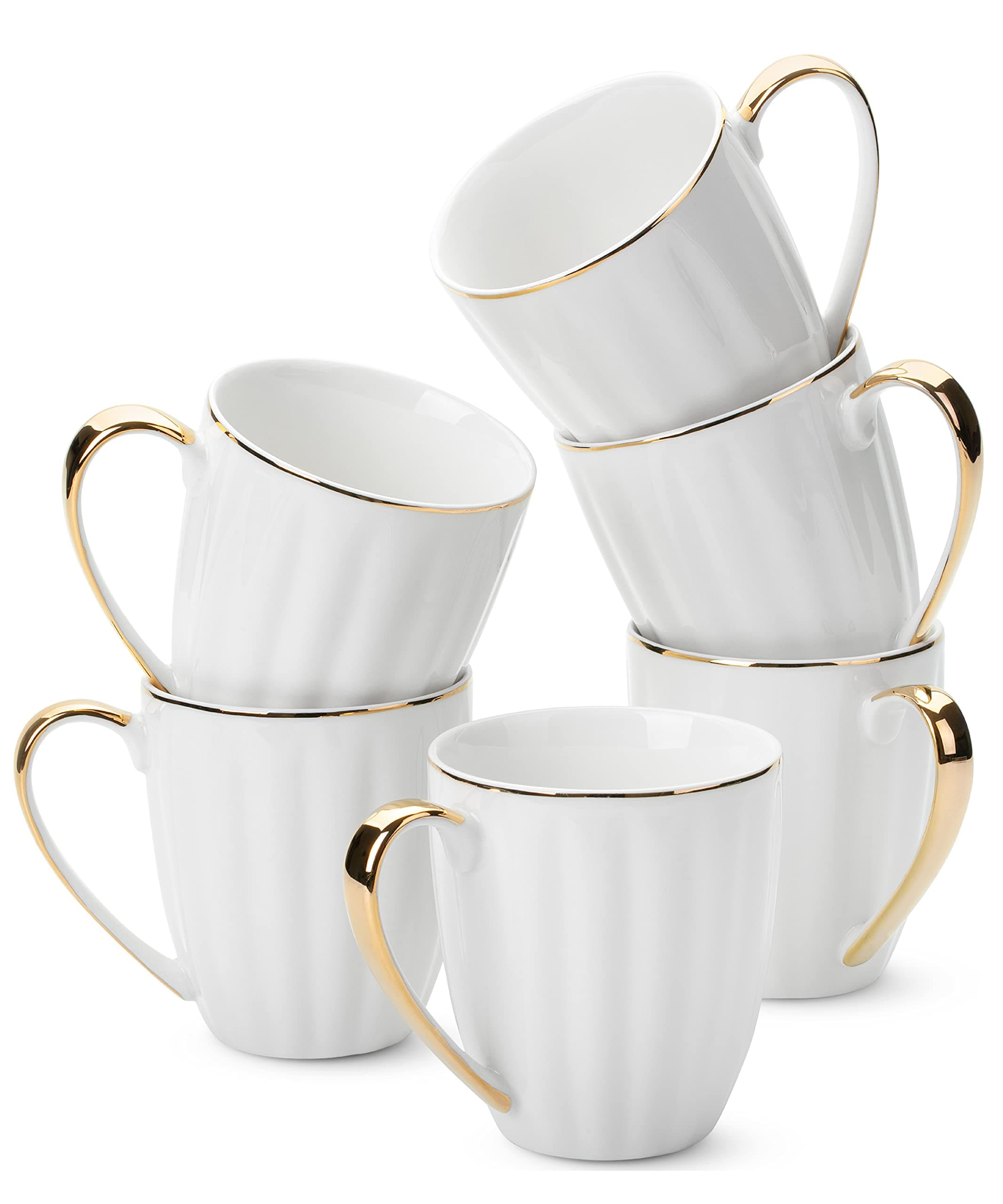 BTaT- White Coffee Mugs, Set of 6, 12oz, White Porcelain with Gold Trim Coffee Mug Set, Hot Chocolate Mugs, Ceramic Mugs, Large Mugs for Coffee, Set of Mugs, Hot Cocoa Mugs, Coffee Mug Ceramic Set