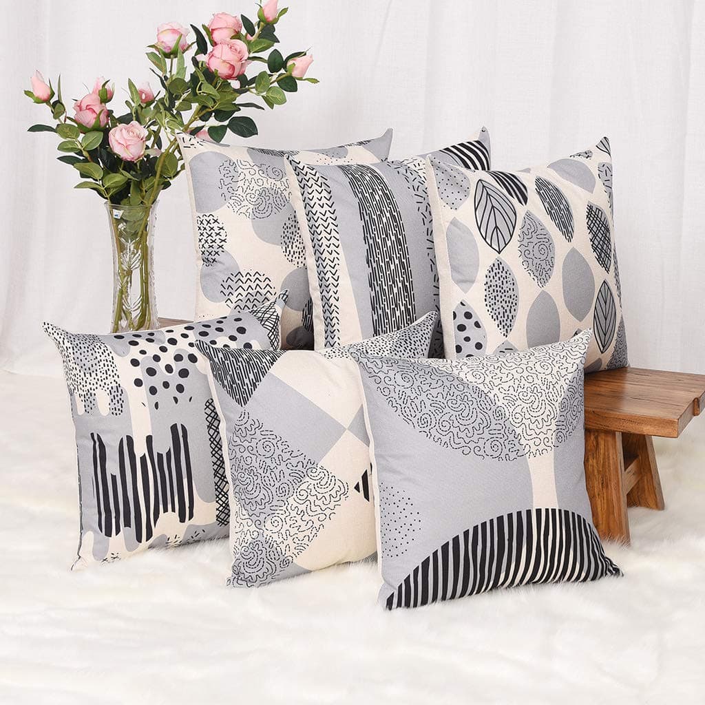 YINNAZI Modern Geometric Pattern Throw Pillow Covers Square Cushion Case for Couch Decorative Pillowcase for Home Decor Set of 6 Solid Color (Grey)
