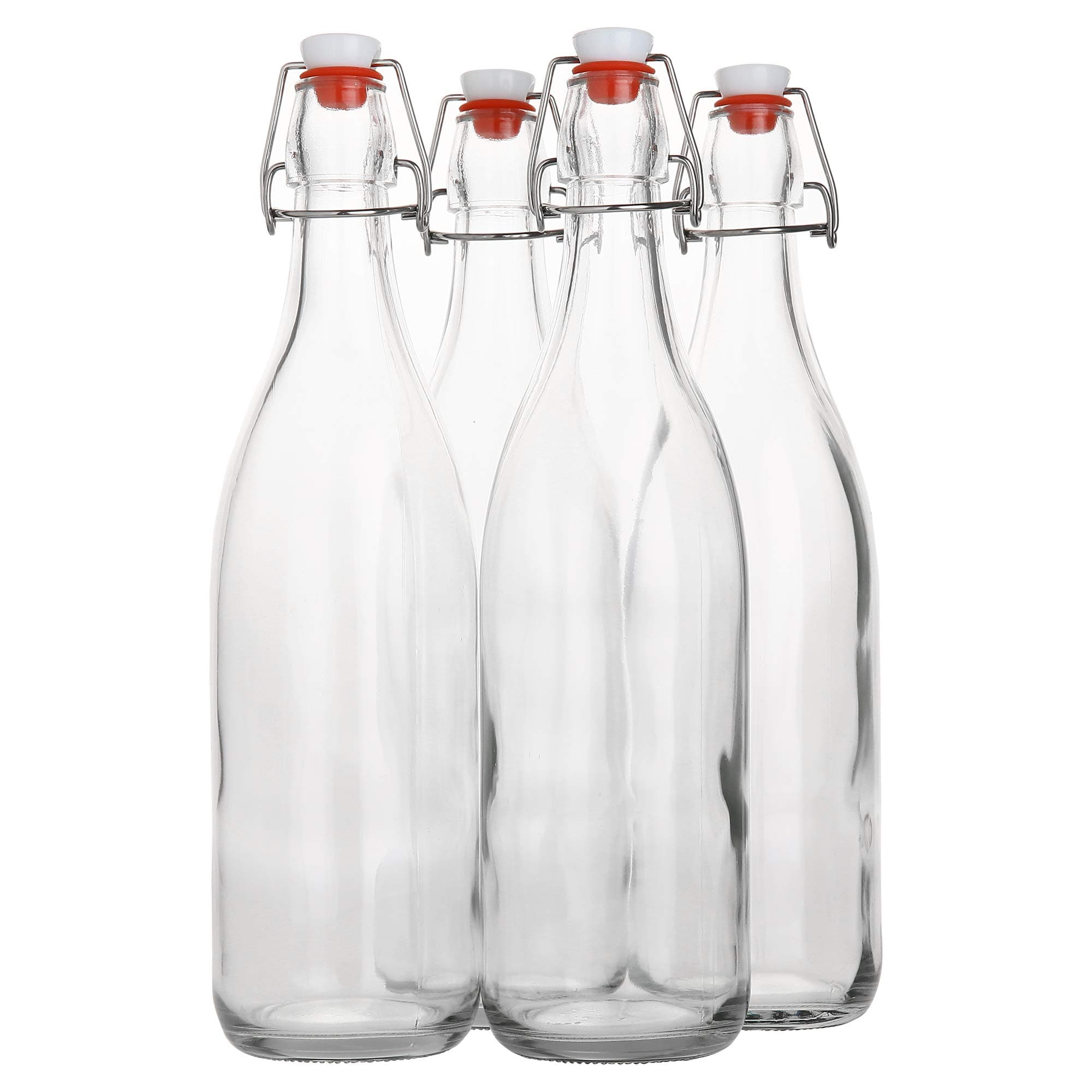 AYL Flip Top Glass Bottle, 1L/ 33fl. oz, Pack of 4, Clear