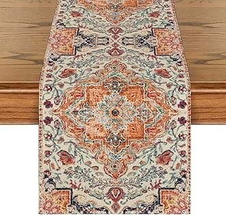 Boho Bohemia Style Orange Table Runner, Country Rustic Farmhouse Magical Fall Kitchen Dining Table Decoration for Home Party Decor 13x108 Inch