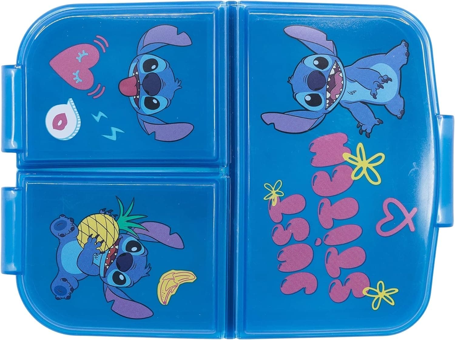 Stitch Lunchbox Kids Character 3 Compartment Sandwich Lunch Box School Re-Usable Plastic