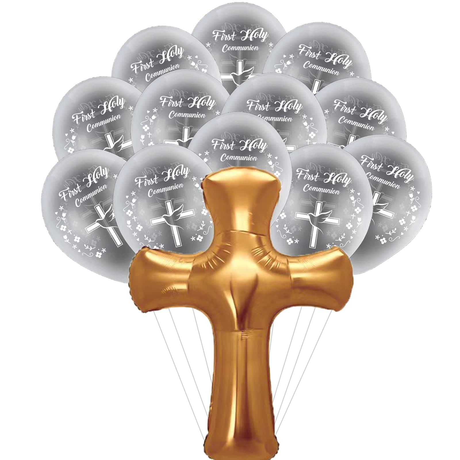 Giant 39inch Gold Cross Balloons Dove Balloons for Christening Baptism First Communion Children's Dedication Memorial Day Decorations