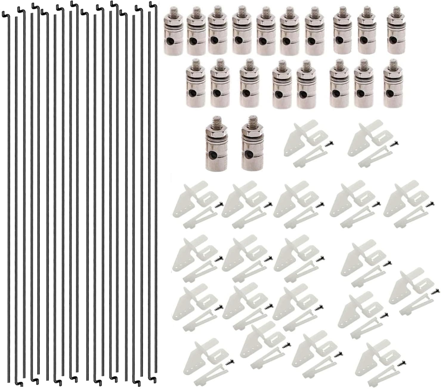 20Pcs RC Airplane Parts Kit: 1.2mm Z Push Rods + 1.3mm Adjustable Connectors + 4 Hole Nylon Control Horns for RC Aircraft & Boats