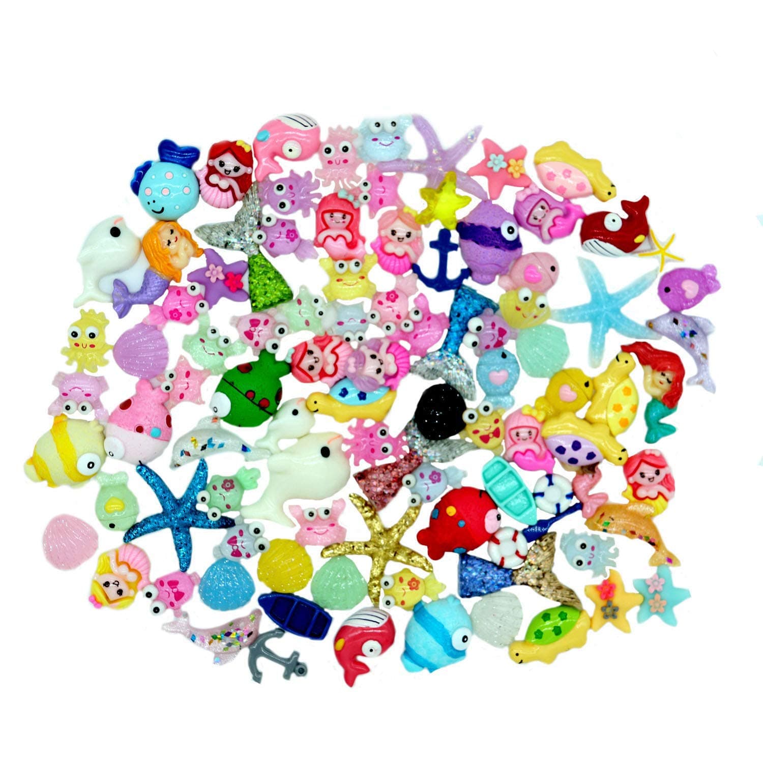 Slime Charms Cute Set Mixed Mermaid Tail,Unicorn,Ducks and Animals,Resin Flatback Slime Beads for Kids and Adults Craft Making,Ornament Scrapbook DIY Crafts（100pcs）