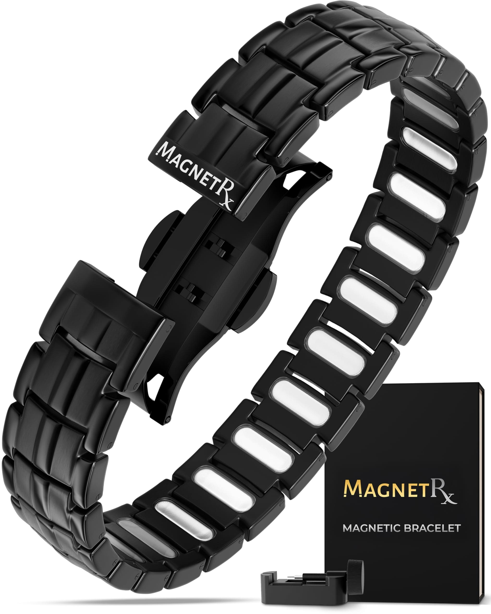 MagnetRX® Magnetic Bracelets for Men - EllipseMAX 5X Strength 5,000 Gauss Magnets - Designed in USA & Patent Pending - Premium Titanium Mens Magnetic Bracelet & Adjustable Length (Black)