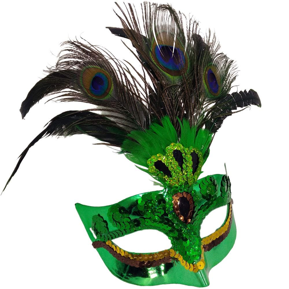 Evniset Peacock Feathers Womens Half Face Mask Halloween Party Cosplay (Green 1 Pack)