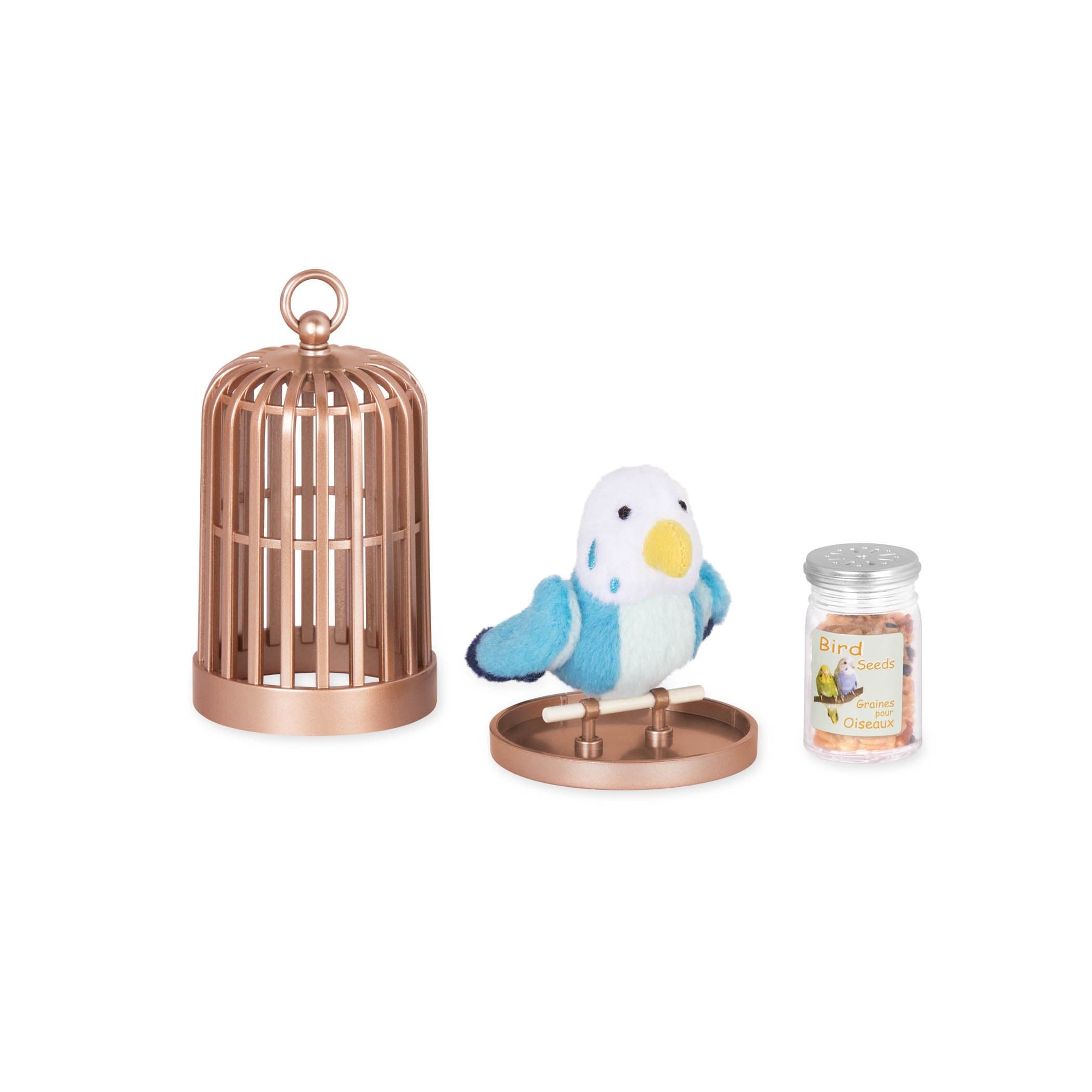 Our Generation Pet Bird Set – 2-inch Plush Toy Bird for Girl Dolls – Pet Bird and Birdcage Set