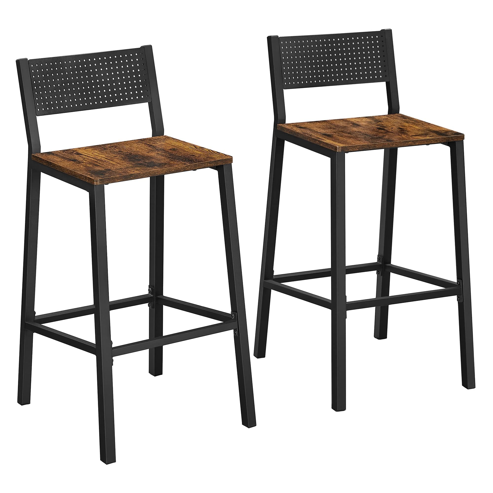 VASAGLE Set of 2 Bar Stools, with Backrest, Industrial in Party Room, Rustic Brown + Black