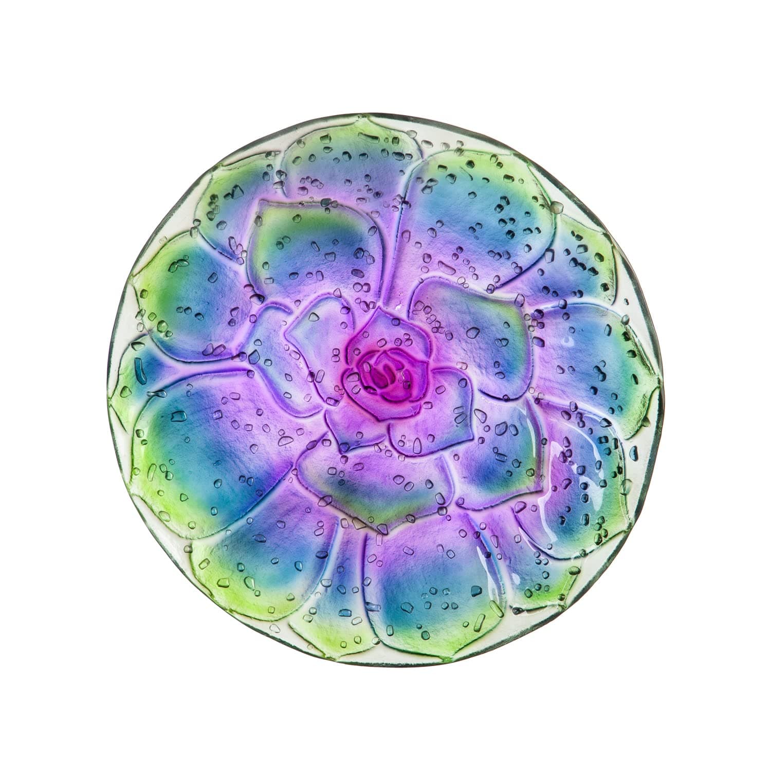 Evergreen 18" Hand Painted and Embossed Pebble Glass Bird Bath, Conchita Succulent