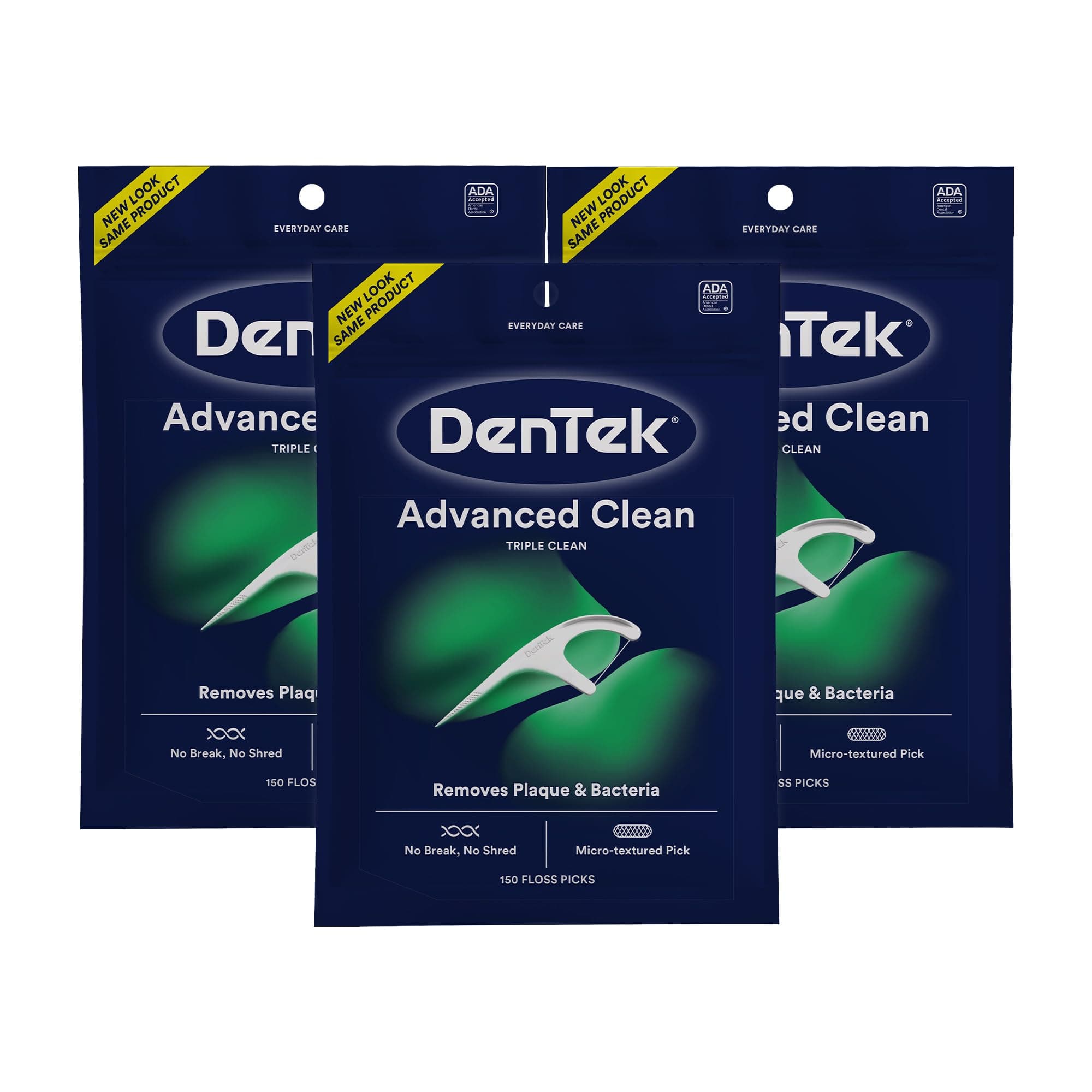Triple Clean Advanced Clean Floss Picks, No Break & No Shred Floss, 150 Count, Pack of 3