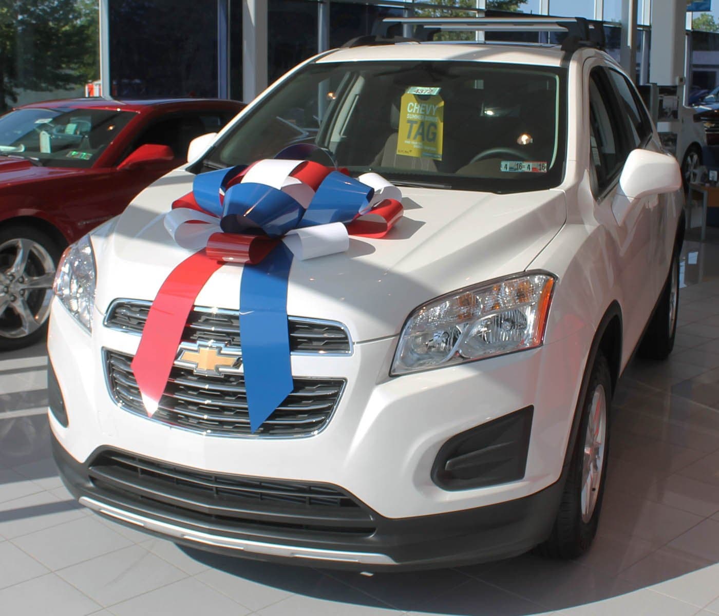 30" Big Suction Cup Car Bow - Made in USA (Patriotic Red/White/Blue)