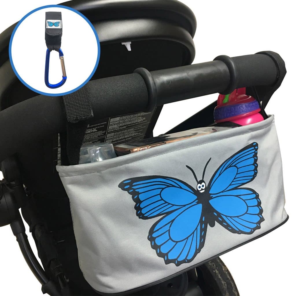 Stroller Organizer Baby Diaper Bag with Mobile Phone Holder – Universal Fit for Strollers – Includes Buggy Hook for Bags - Butterfly Blue