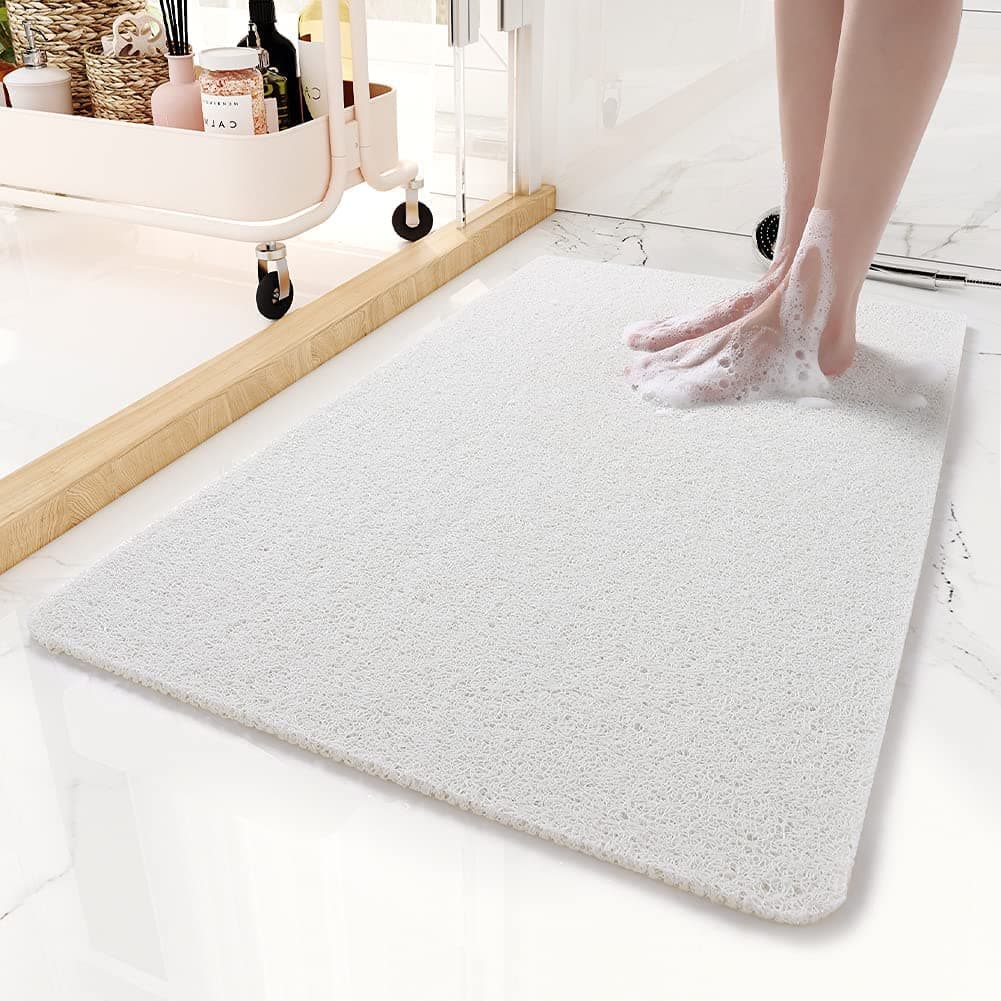 Shower Mat for Inside Shower, 45x75cm Loofah Bath Mat Non Slip Anti Mould Antibacterial Soft PVC Bath Mat for Bathroom Wet Shower Areas