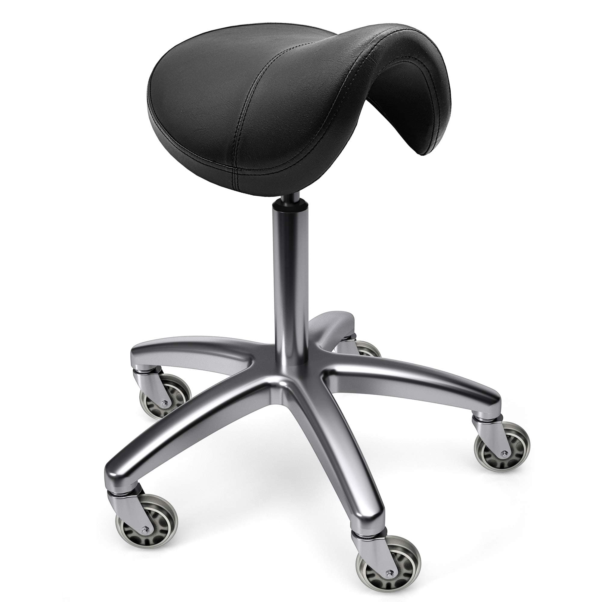 TASALON Ergonomic Saddle Stool - Comfortable Saddle Chair with Wheels - Swivel Salon Cutting Stool for Kitchen, Salon, Spa, Tattoo, Pedicure, Massage - Esthetician Chair - Black