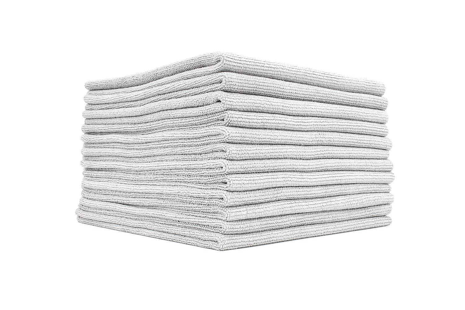 The Edgeless Pearl - Professional Microfiber Detailing Towel for Ceramic Coating, Leveling & Sealant Removal, Scratch-Free & Tagless, 320gsm, 16x16 inches, Ice Grey - 12-Pack