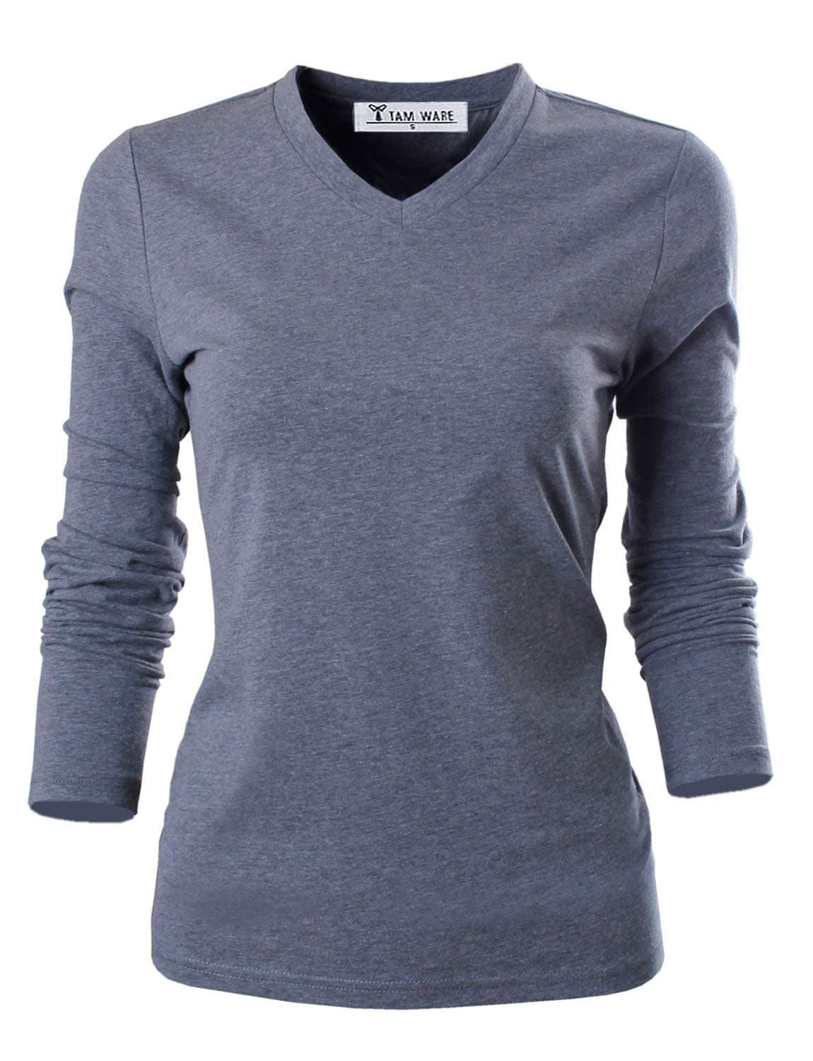 Women's Casual Essential Slim Fit V-Neck Longsleeve T-Shirts TWCUT01W-CHARCOAL-US XS/S