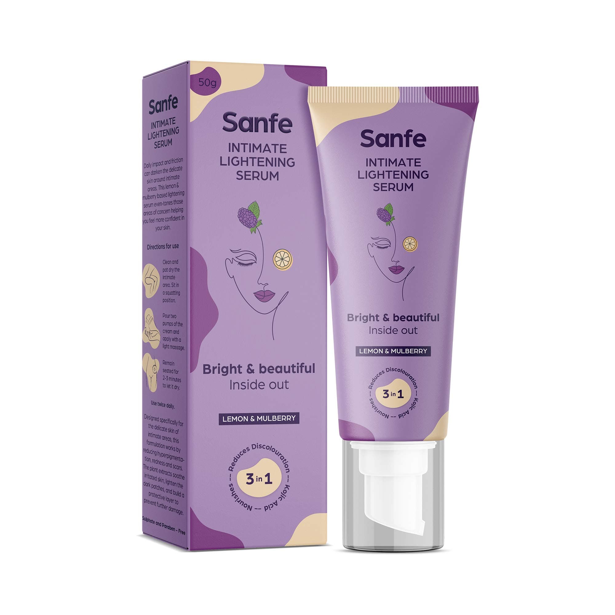 Sanfe Intimate Lightening Serum - 50g | For Dark Underarms, Inner Thighs, Knees And Bikini Area | With Kojic Acid, Vitamin C, Natural Lemon and Mulberry Extracts (Intimate Lightening Serum - 50 gms)