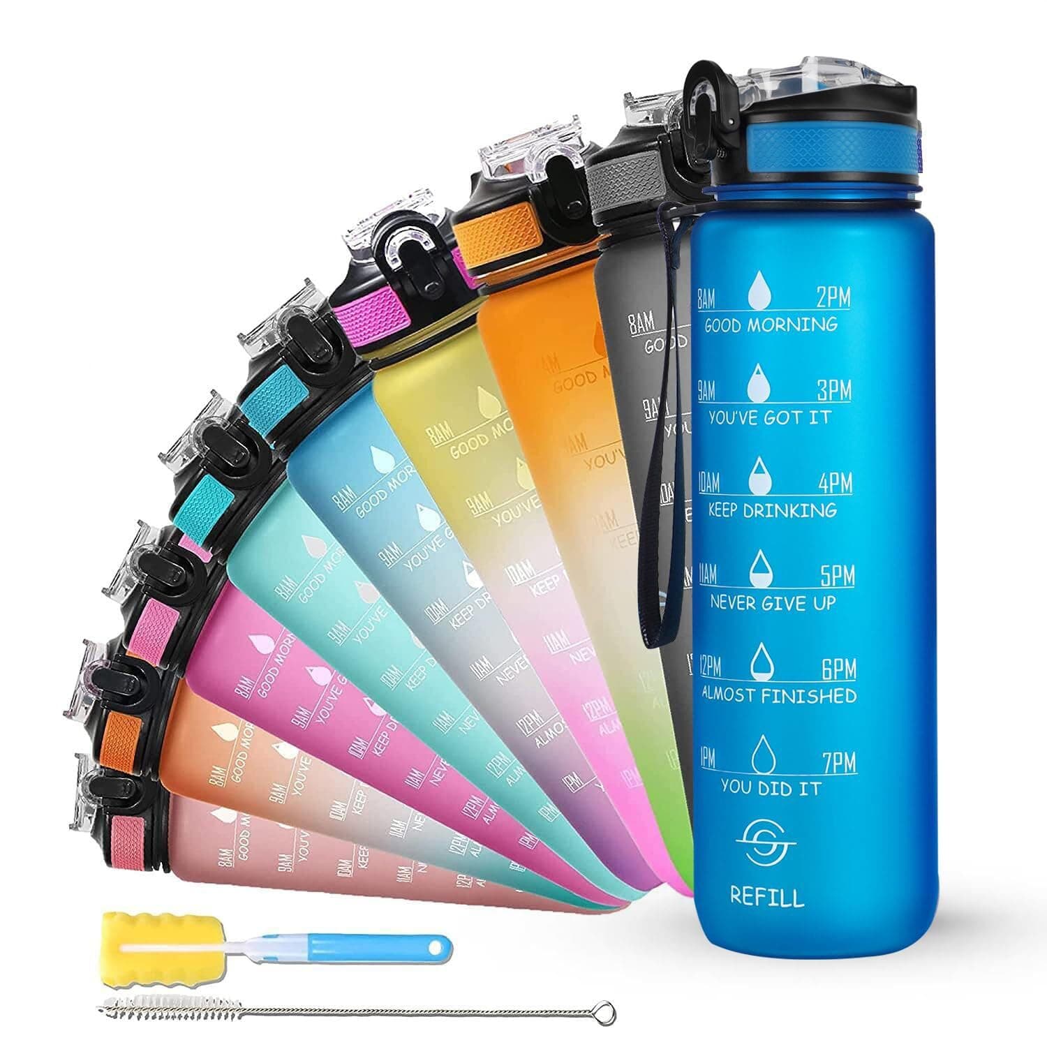SOLARA Sipper Water Bottle for adults 1 Litre, Leakproof, BPA-Free, Durable Tritan, Water Bottle for Gym, Kids, School, Office, Motivational Time Marker, 1Ltr Sipper Bottle with straw, Blue Boss