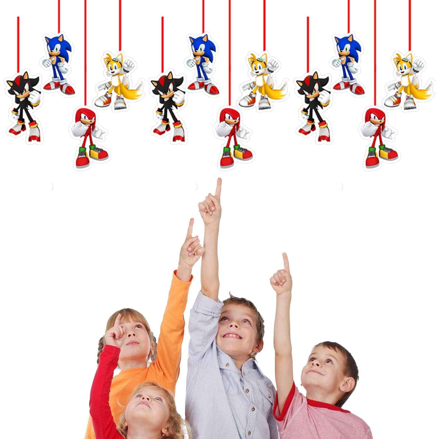 WoW Party Studio Sonik Theme Happy Birthday Party Decoration Ceiling Hangings/Danglers - 12 Pcs