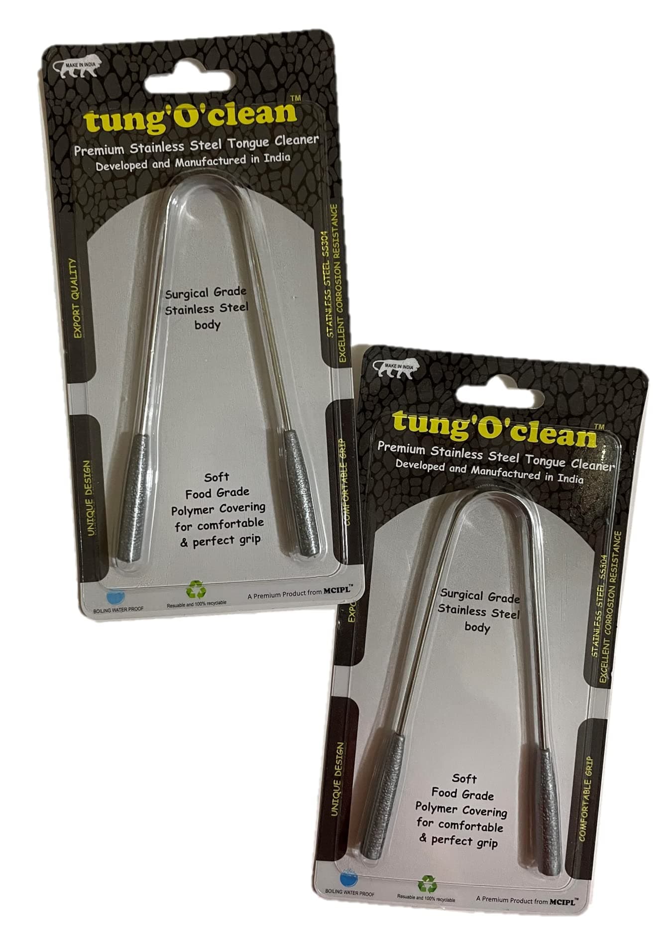tung'O'clean Premium Tongue Cleaner with Easy Grip Handle - Minimum Order Qty: 2 units | Made of Pure Stainless Steel Body | Elegant and Premium Look | Effective Oral Hygiene | Can be Sterilized (Pure Stainless Steel)