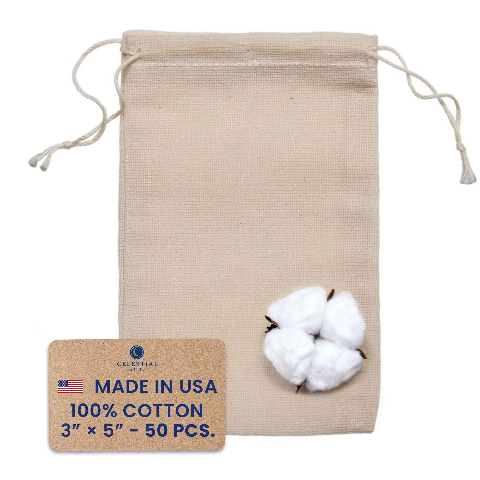 Celestial Gifts Muslin Bags with Drawstring 100% Cotton - Made in USA - Canvas Bags Bulk, Small Drawstring Bags