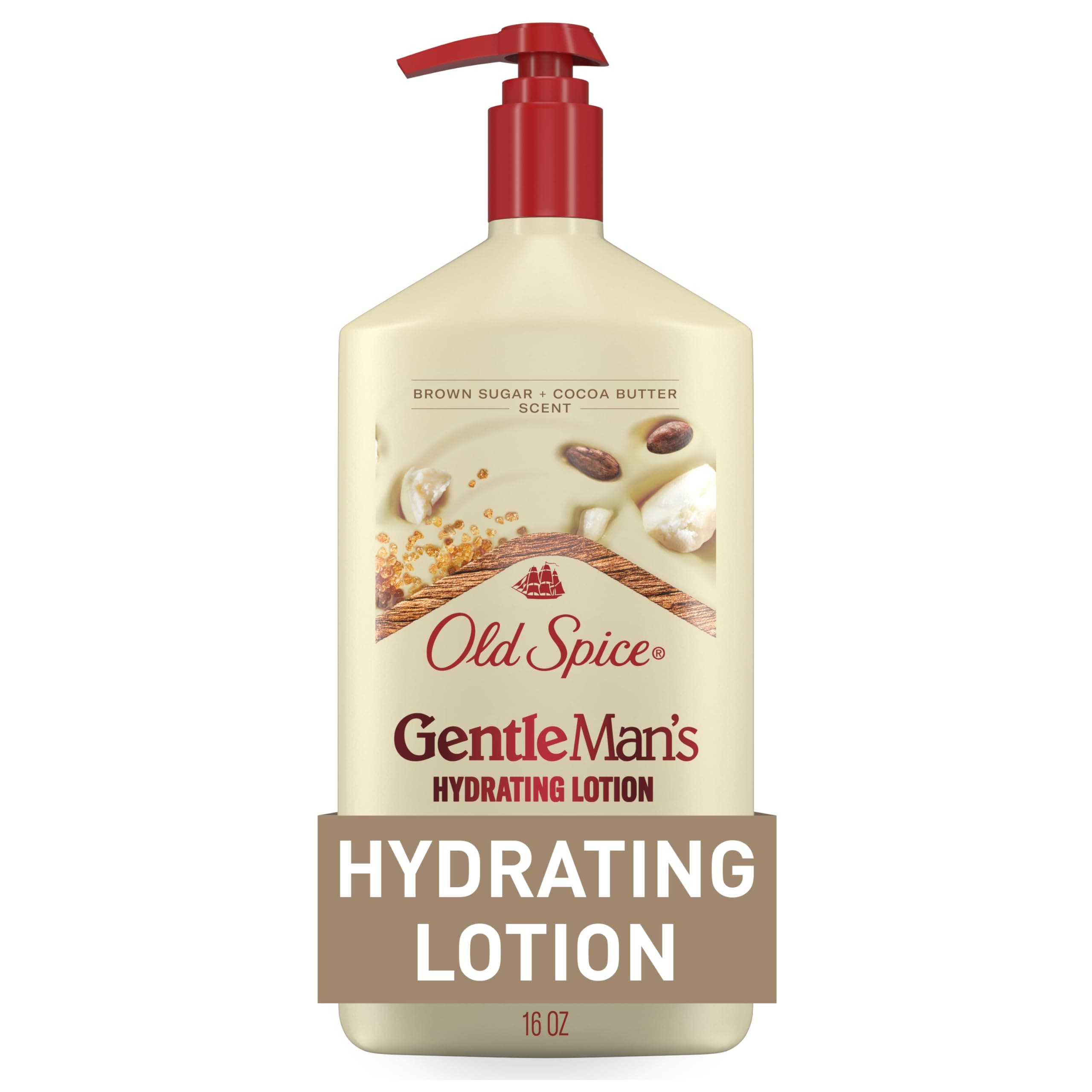 Hand, Face & Body Lotion for Men, 24/7 Lightweight Moisturization with Vitamin B3, Instant Absorption, For All Skin Types, Brown Sugar + Cocoa Butter Scent, 16 oz