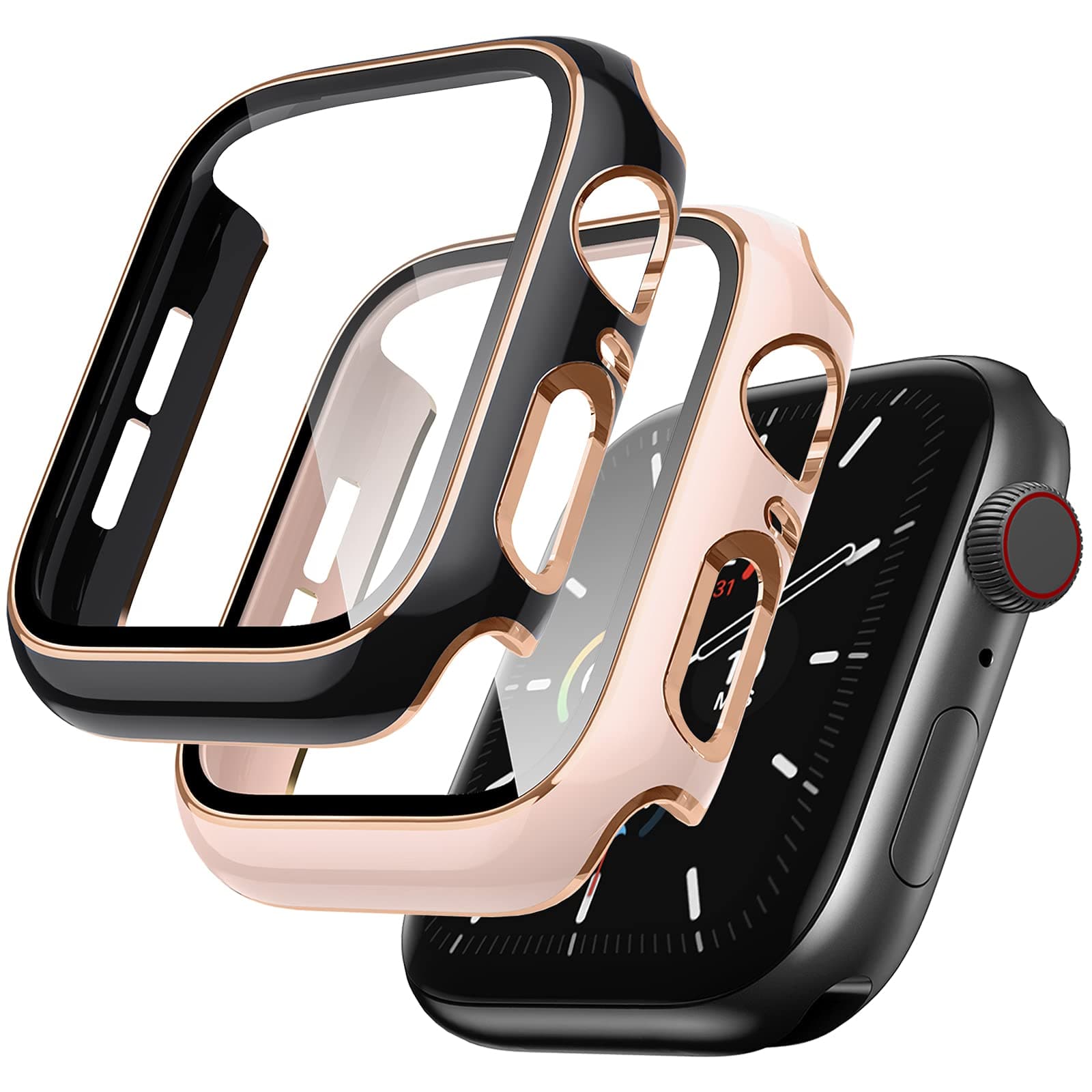 LovRug2 Pack Cases Compatible with Apple Watch Case 40mm SE/Series 6/5/4 Built in Tempered Glass Screen Protector Ultra-Thin Bumper Full Coverage iWatch Protective Cover for Women Men (Pink/Black)