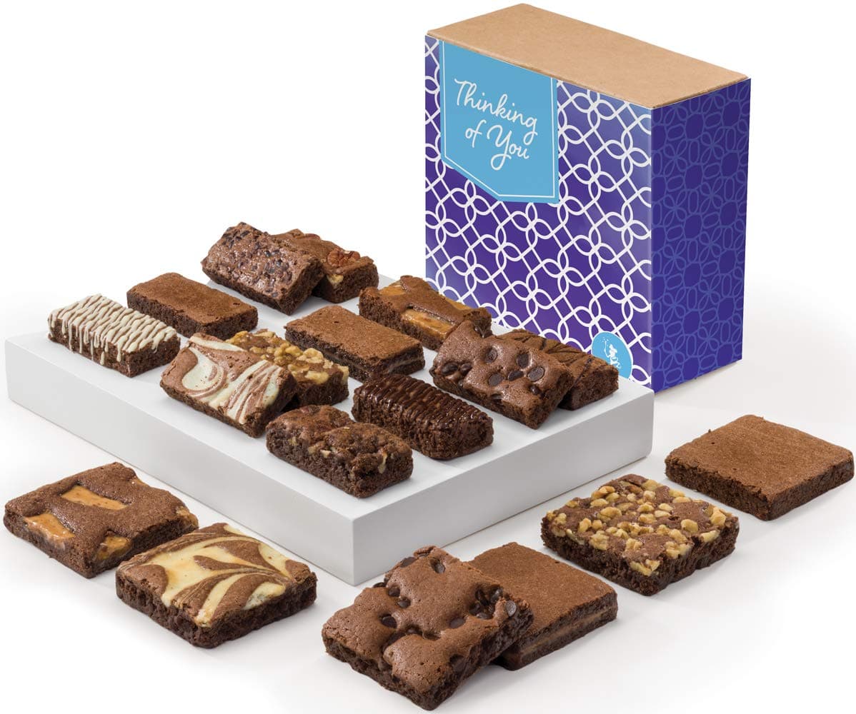Fairytale Brownies Thinking of You Brownie & Sprite Combo Individually Wrapped Gourmet Chocolate Food Gift Basket - 3 Inch Square Full-Size and 3 Inch x 1.5 Inch Snack-Size Brownies - 18 Pieces - Item CT318