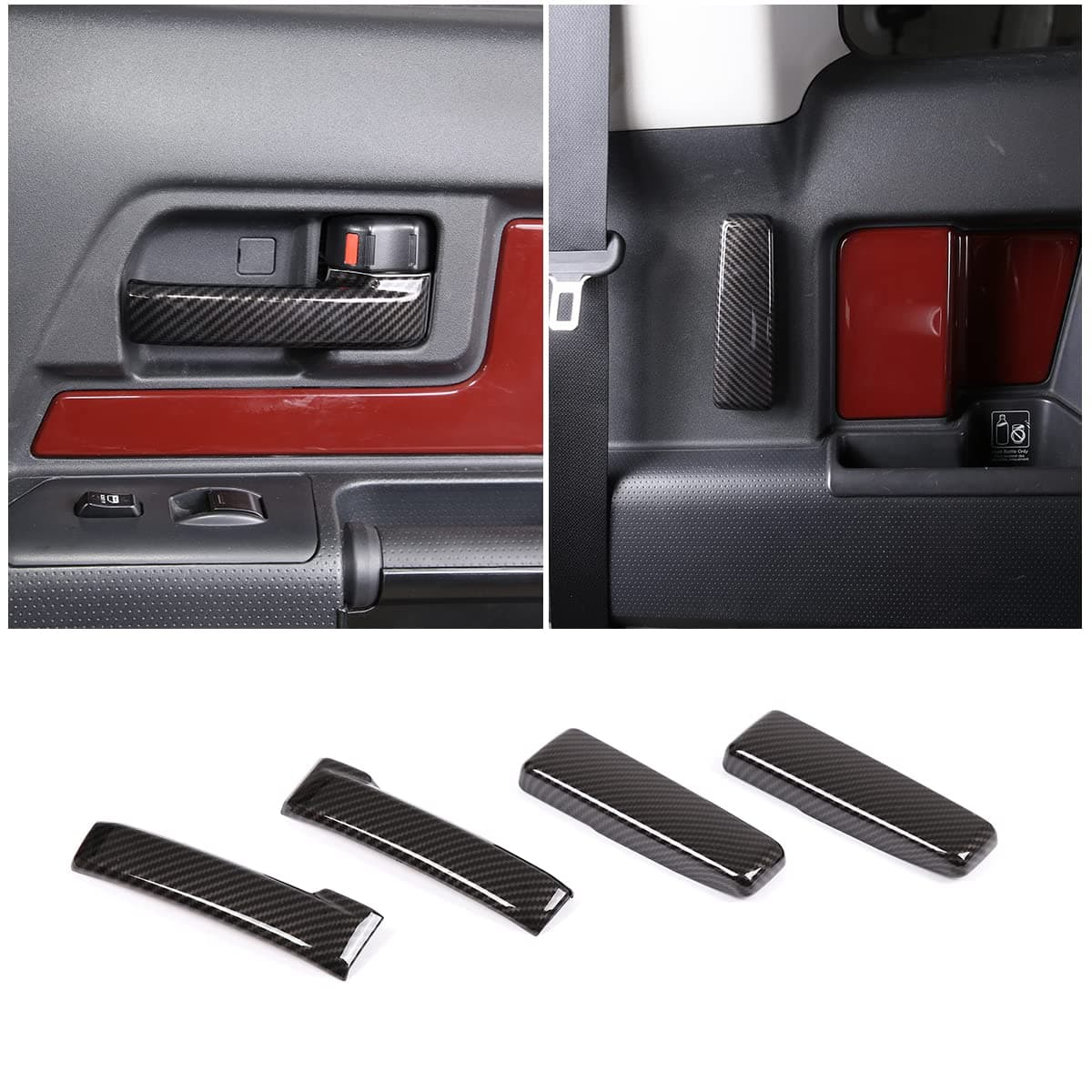 Fit for Toyota FJ Cruiser 2007-2021 Car Inner Door Handles Cover, ABS Interior Front Rear Door Handle Protector Trim Cover, 4PCS (Carbon Fiber Pattern Black)